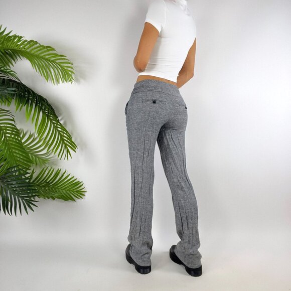 Womens Vintage Y2K Gray Linen Low Rise Indie Grunge Bootcut Chino Dress Pants /3 - Picture 2 of 7
